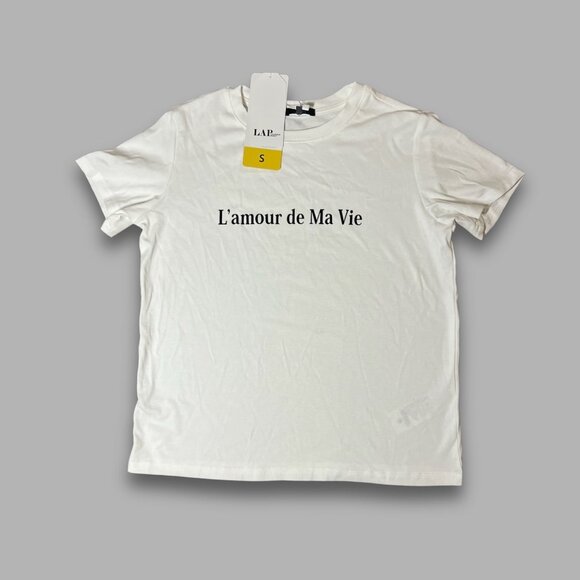 LAP Los Angeles Project White Graphic T-Shirt Lamour De Ma Vie Print Small Size - Picture 2 of 6